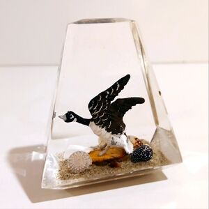 Vintage Handcarved Handpainted Goose In Lucite Paperweight